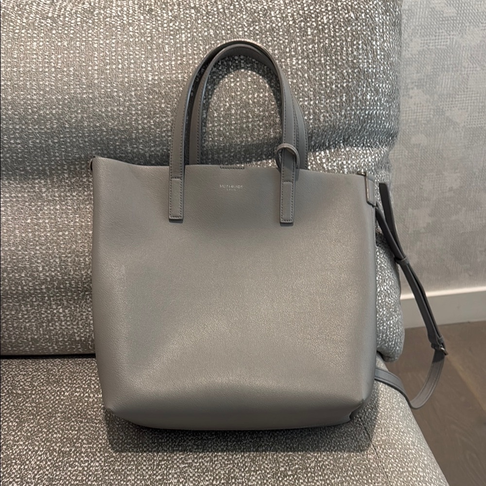 Saint Laurent Gray Tote Bag with Textured Leather and Sturdy Handles